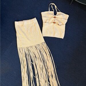 Two piece set yellow beach skirt and top